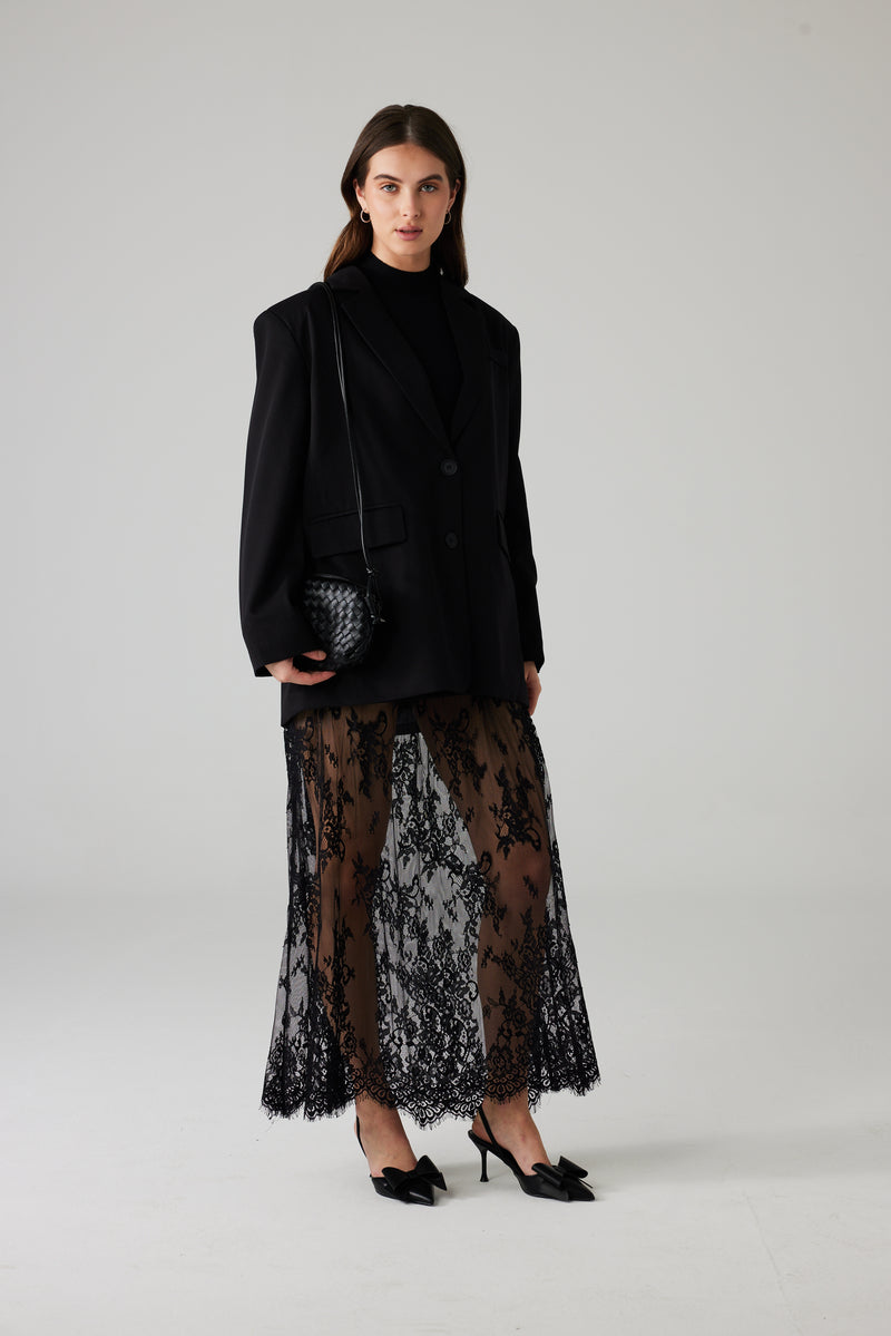 FLORA LONG LACE SKIRT BLACK