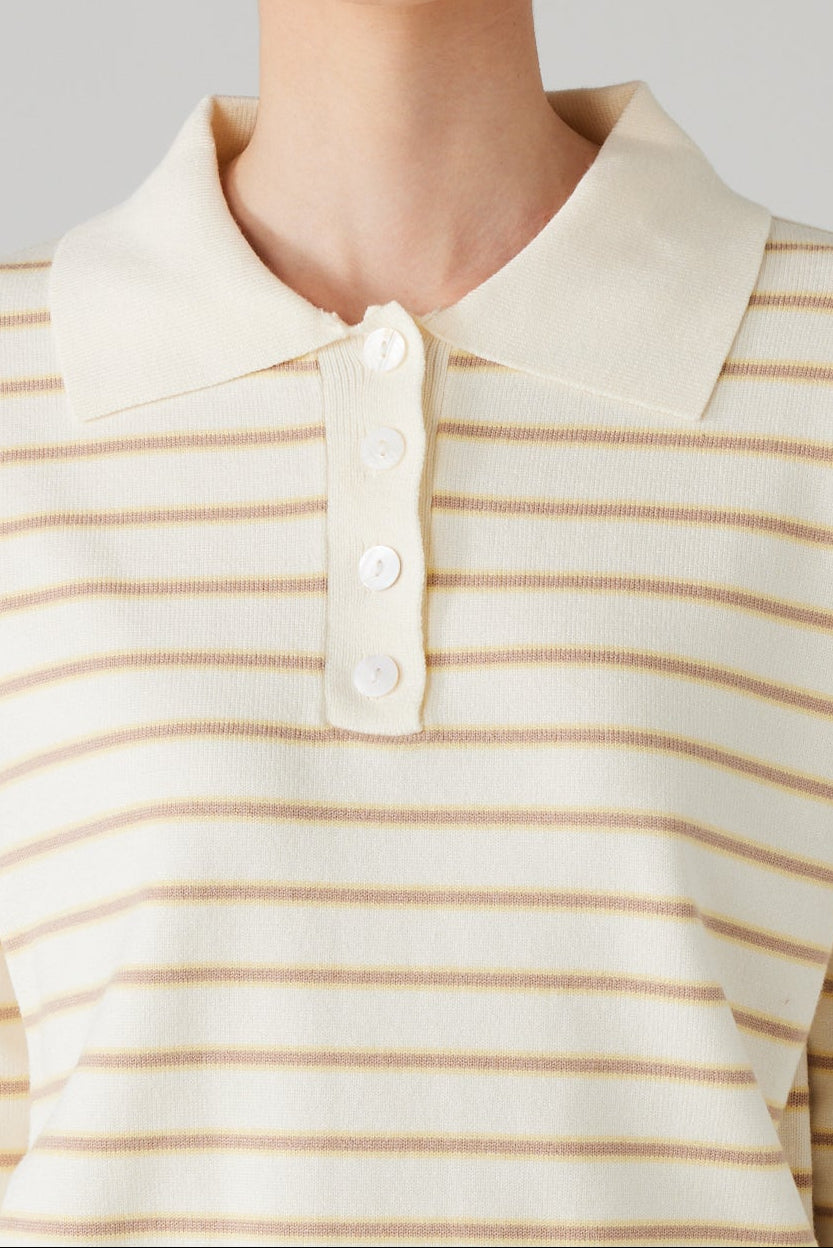 AVELINE STRIPED POLO KNIT CREAM/YELLOW