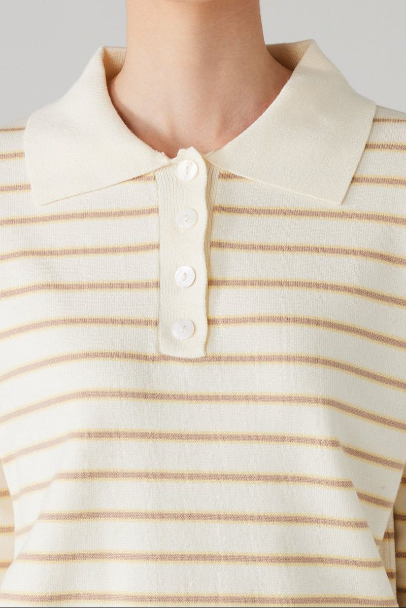 AVELINE STRIPED POLO KNIT CREAM/YELLOW