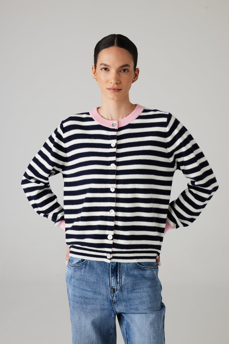 MARIN STRIPED CARDIGAN BLACK/PINK
