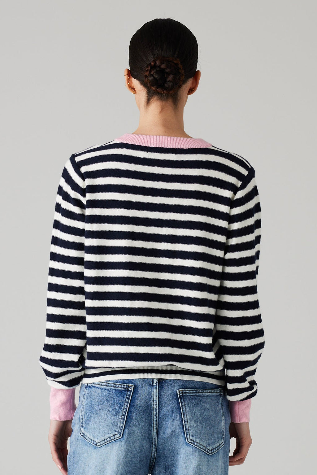 MARIN STRIPED CARDIGAN BLACK/PINK