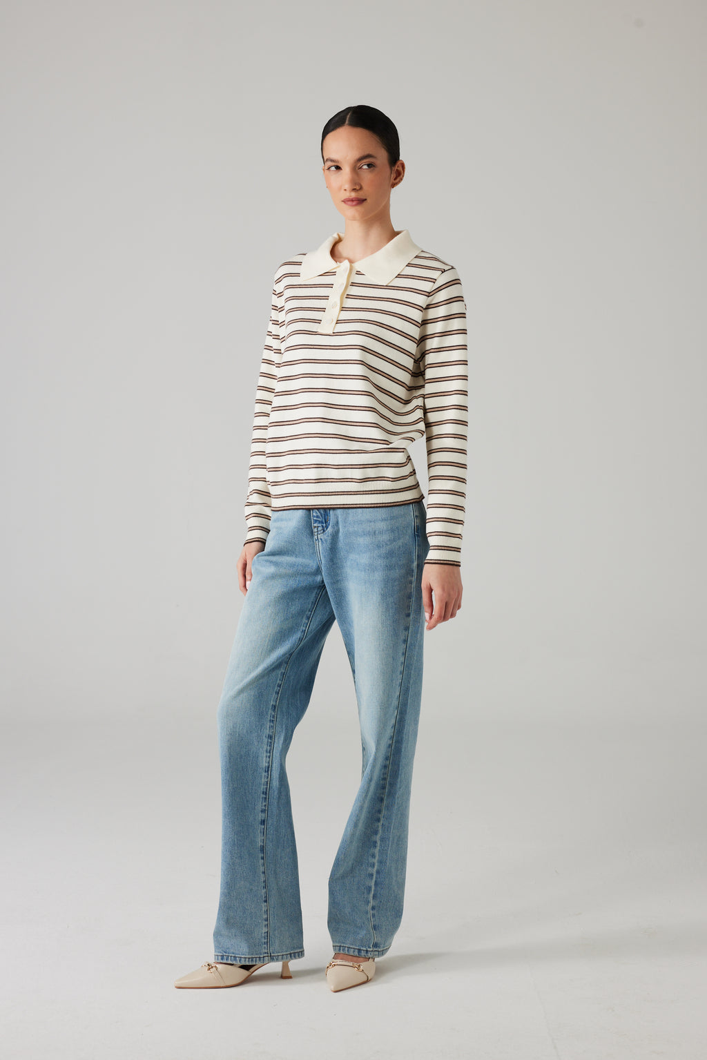 RIVE POLO GEBREID CRÈME/BRUIN