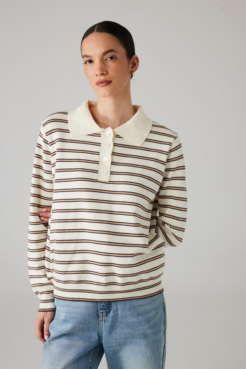 RIVE POLO KNIT CREAM/BROWN