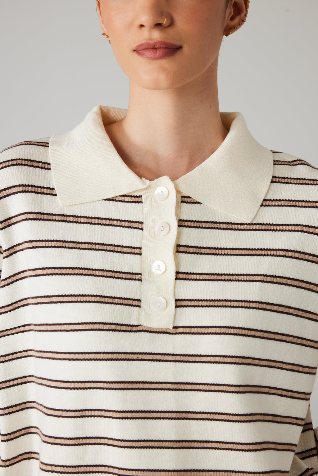 RIVE POLO GEBREID CRÈME/BRUIN