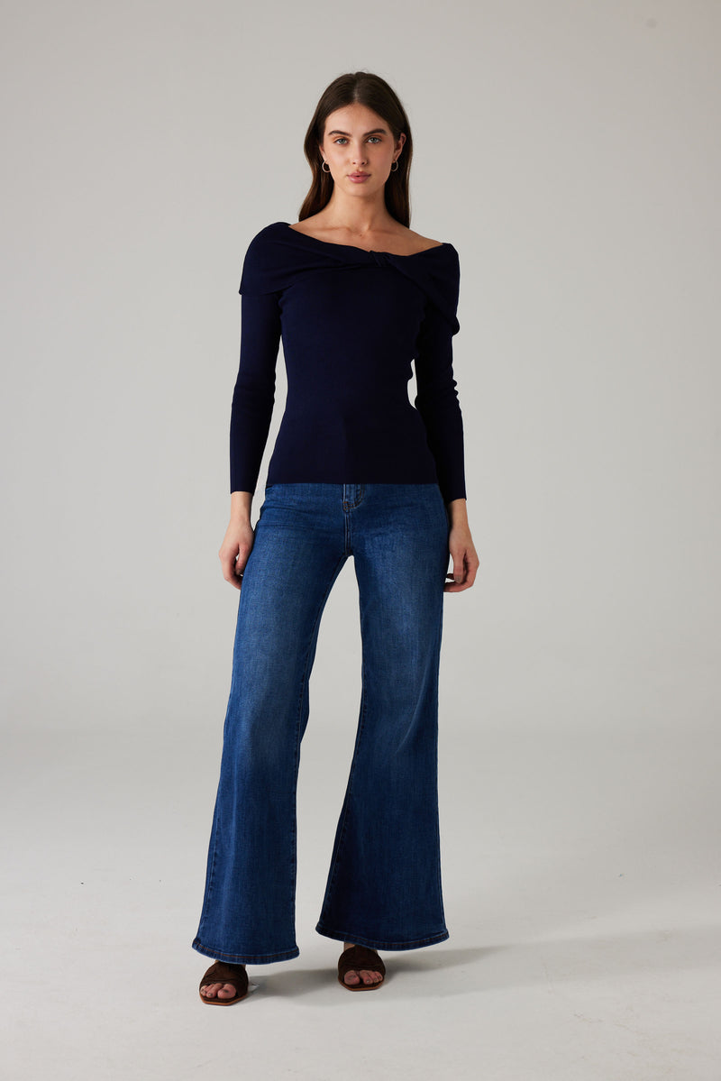 NOVIRA WIDE LEG JEANS WITH STRETCH – DARK BLUE