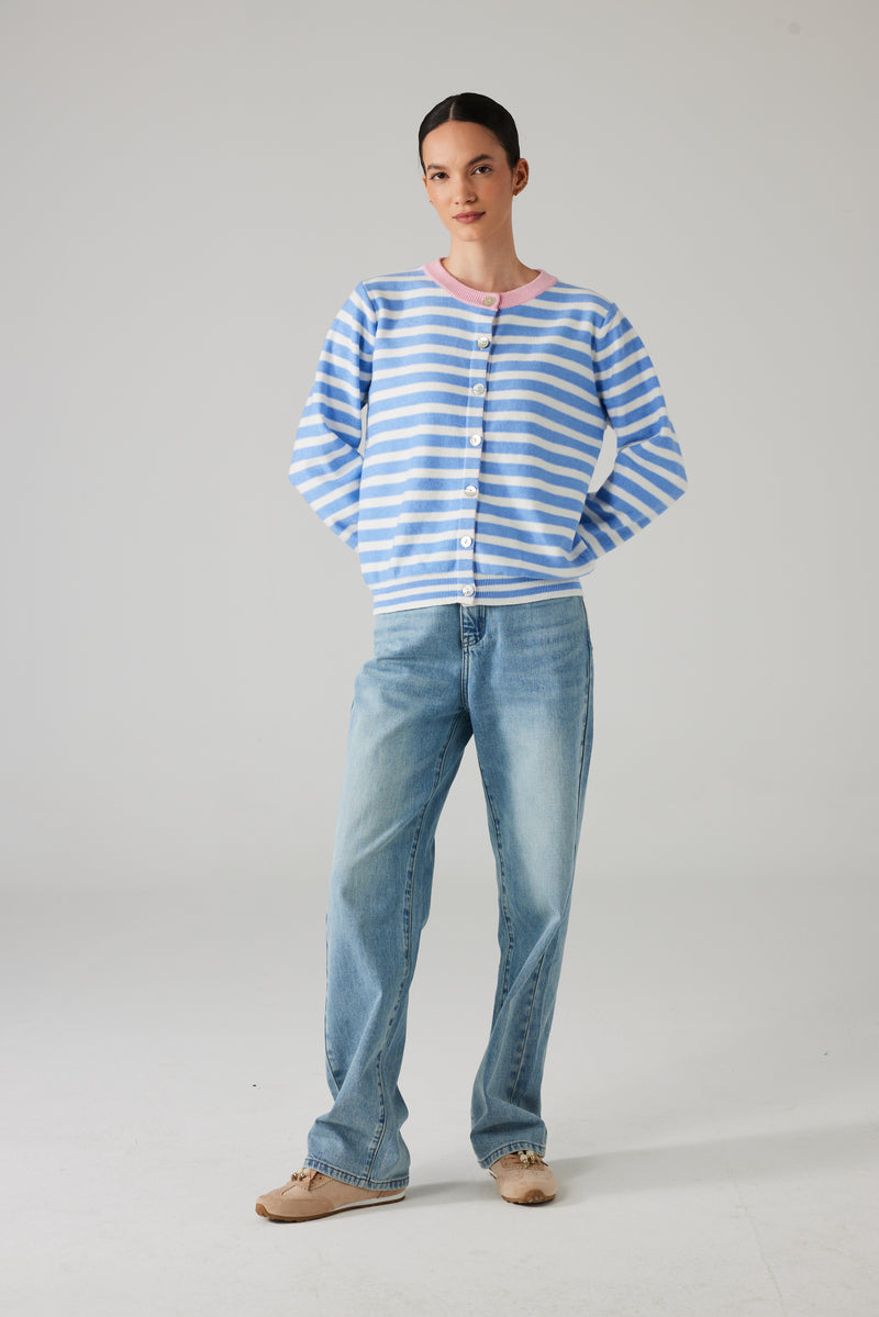 MARIN STRIPED CARDIGAN BLUE/PINK