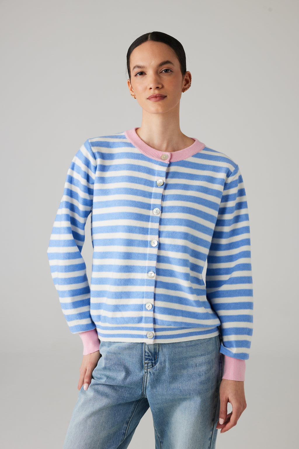 MARIN STRIPED CARDIGAN BLUE/PINK