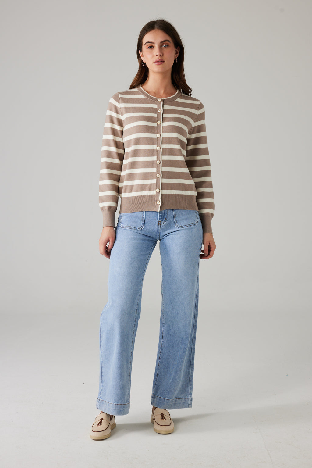 ALORINE CARDIGAN TAUPE/WHITE