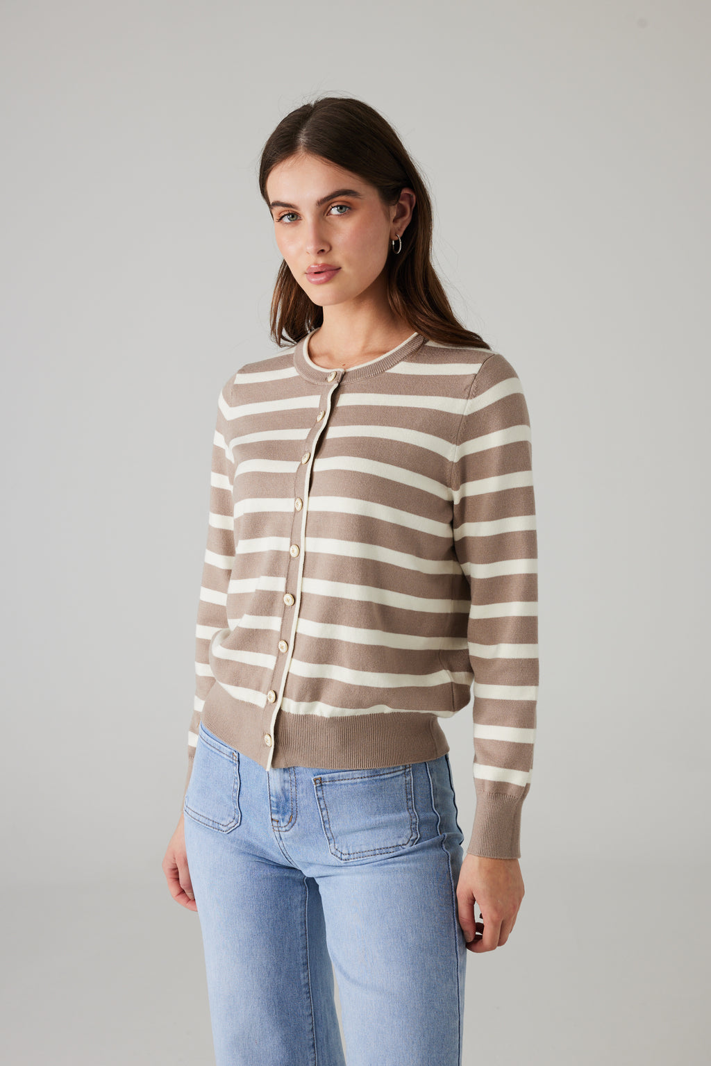 ALORINE CARDIGAN TAUPE/WHITE