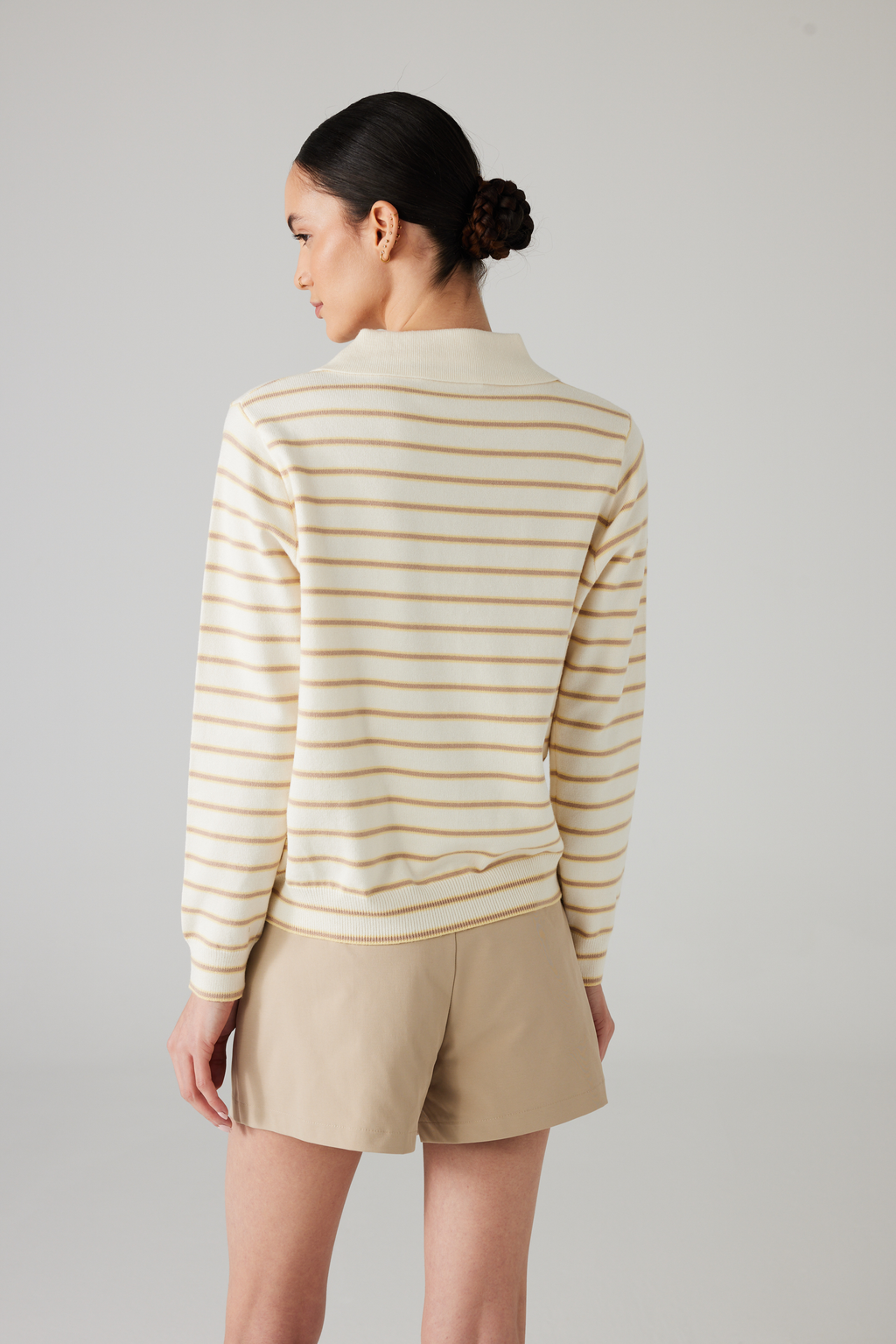 AVELINE STRIPED POLO KNIT CREAM/YELLOW