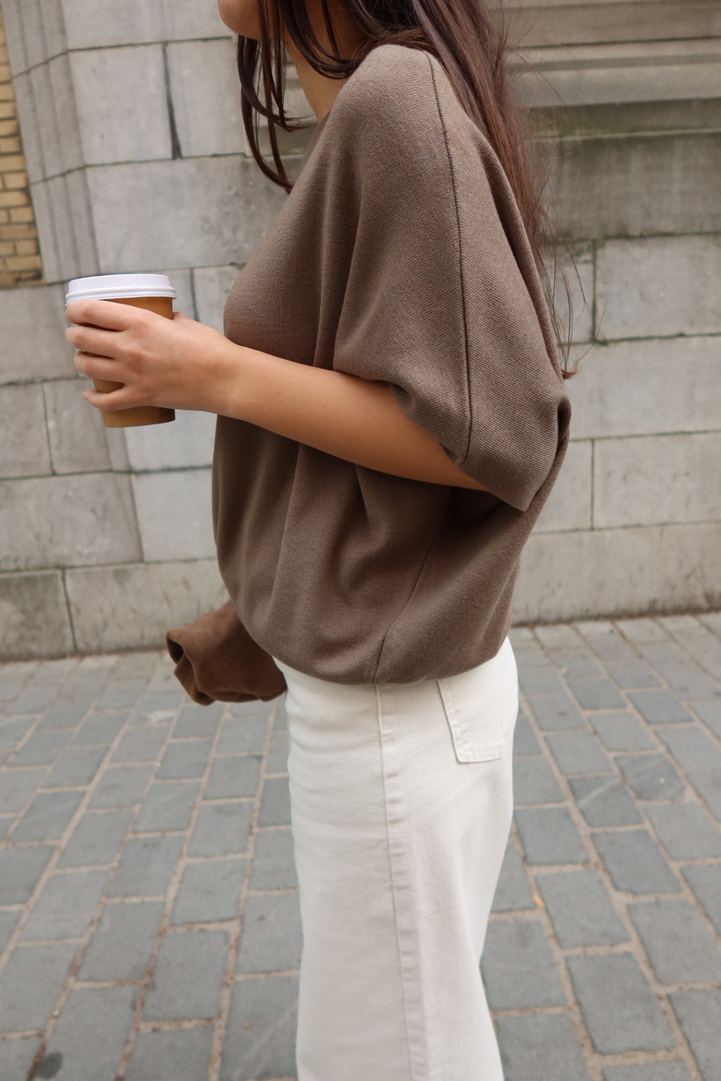 ISALINE ASYMMETRIC OFF-SHOULDER KNIT TOP - TAUPE