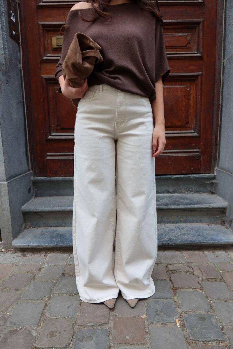 ELENERA WIDE LEG JEANS WITH STRETCH - CREAM