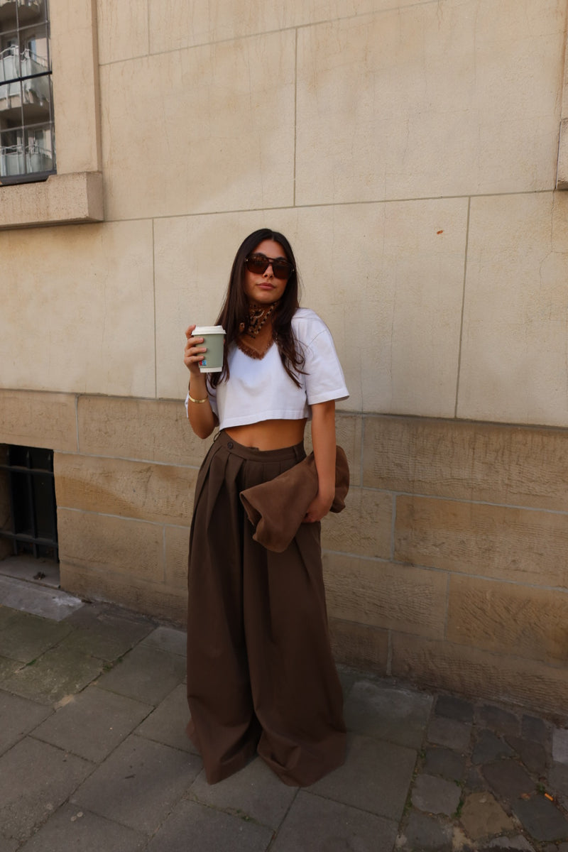 MUSE WIDE LEG TROUSERS - TAUPE