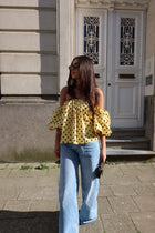 ARELLE OFF-SHOULDER CROPPED BLOUSE – POLKA DOTS (YELLOW/BROWN)