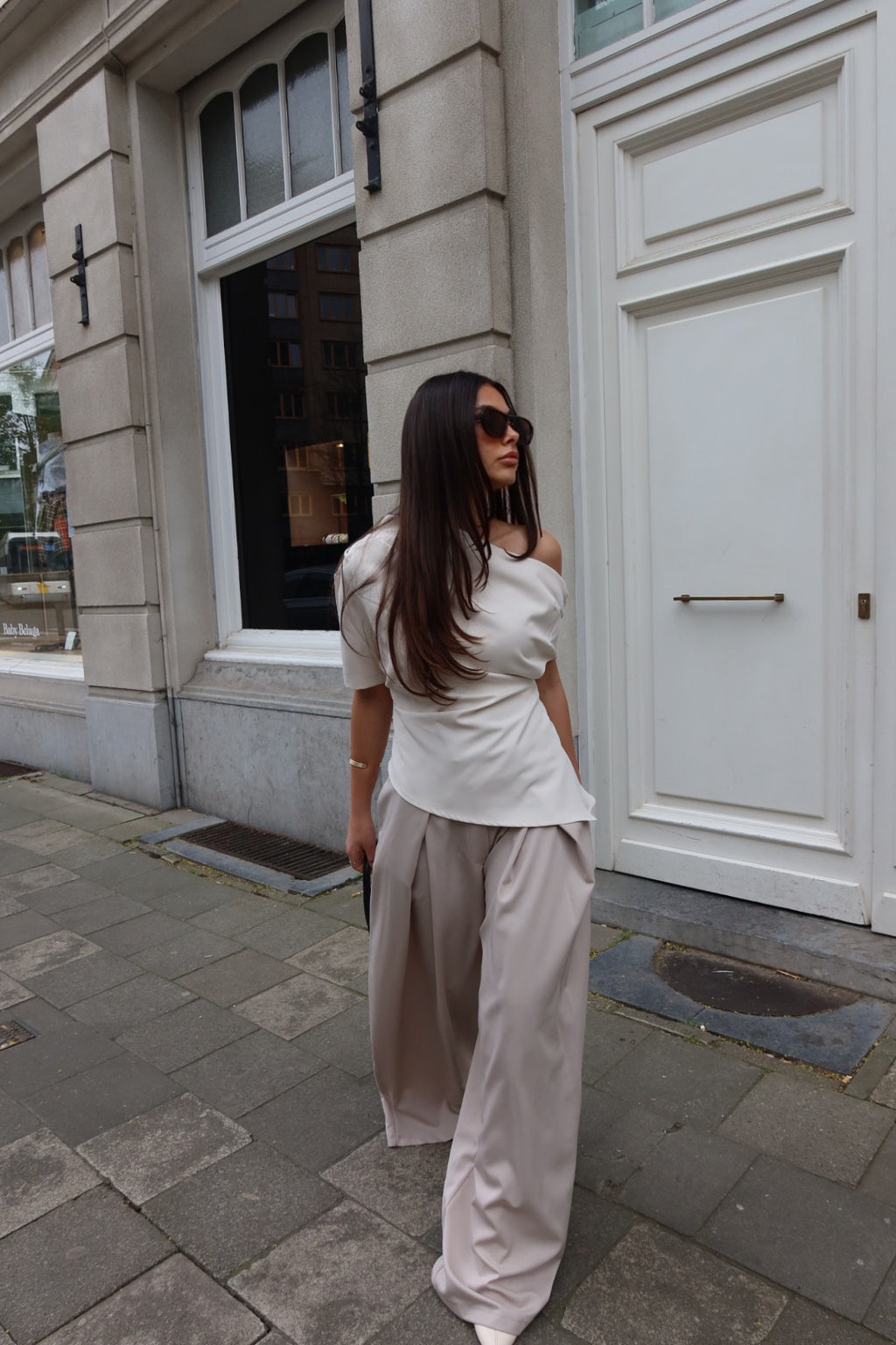 MINERVA ASYMMETRIC DRAPED TOP - CREAM