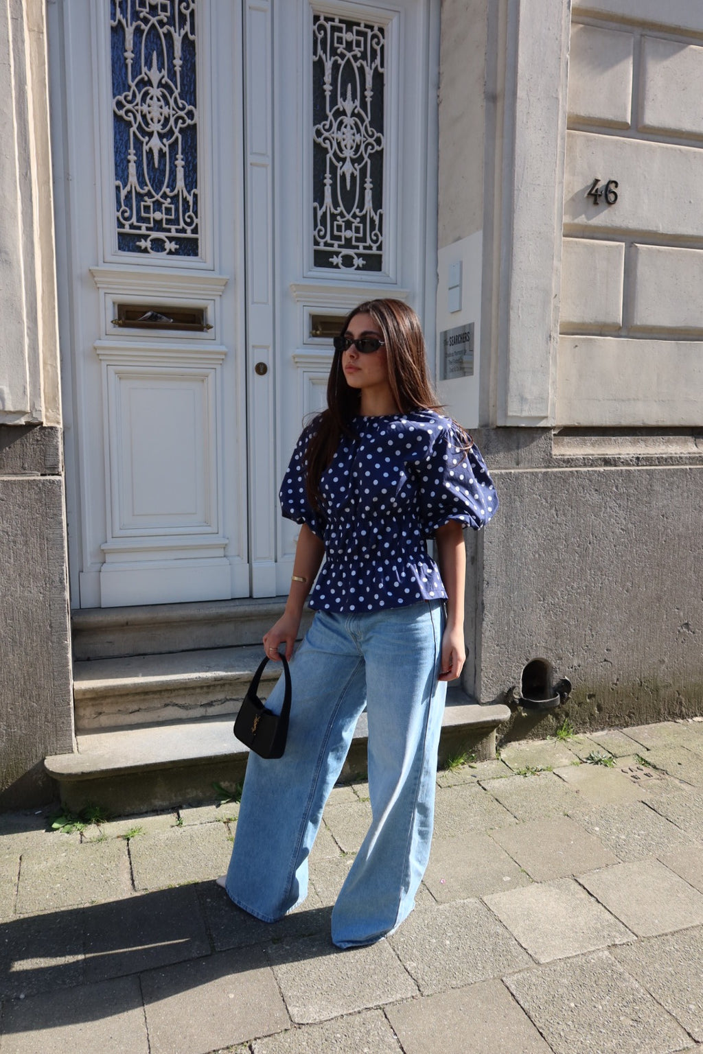 MAVIE SMOCKED PUFF SLEEVE TOP – POLKA DOT (NAVY/WHITE)
