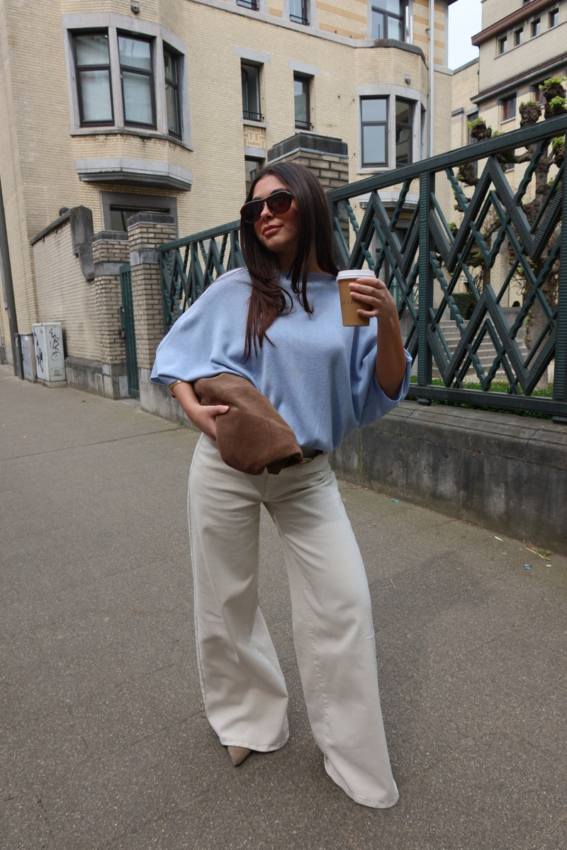 ISALINE ASYMMETRIC OFF-SHOULDER KNIT TOP - BLUE