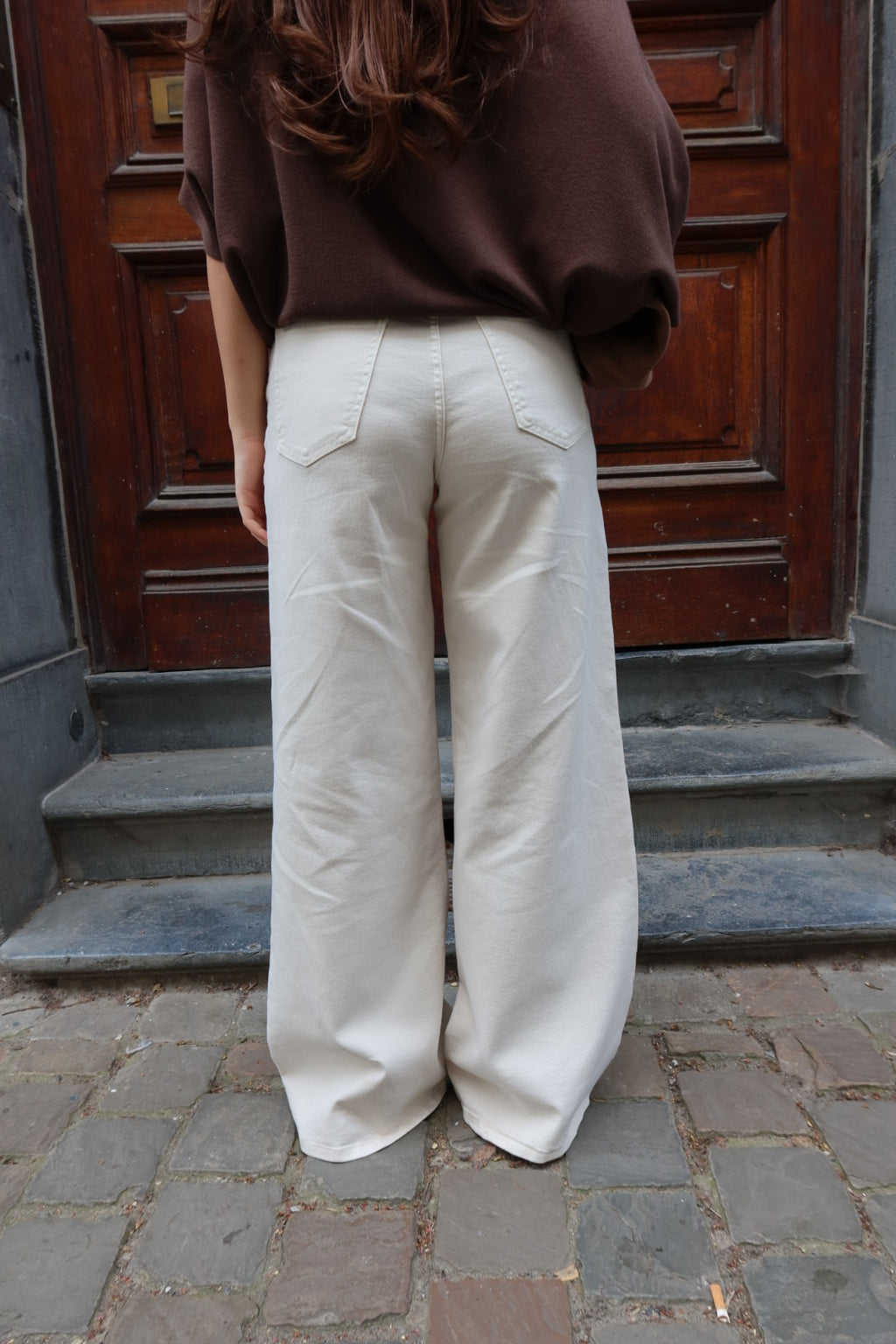 ELENERA WIDE LEG JEANS WITH STRETCH - CREAM