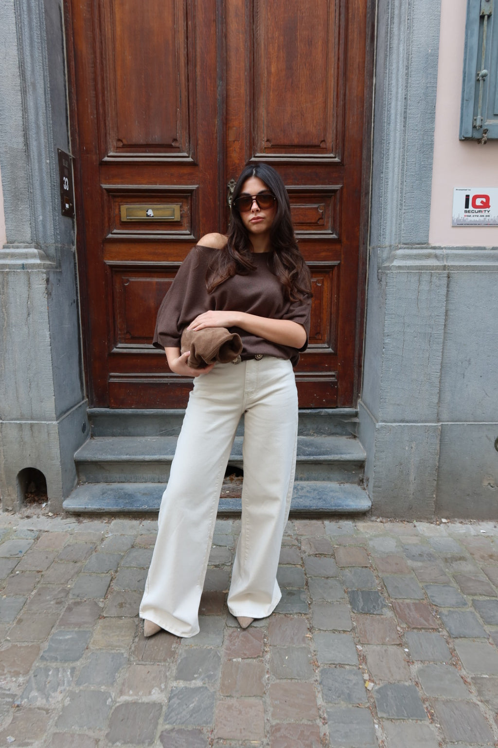 ELENERA WIDE LEG JEANS WITH STRETCH - CREAM
