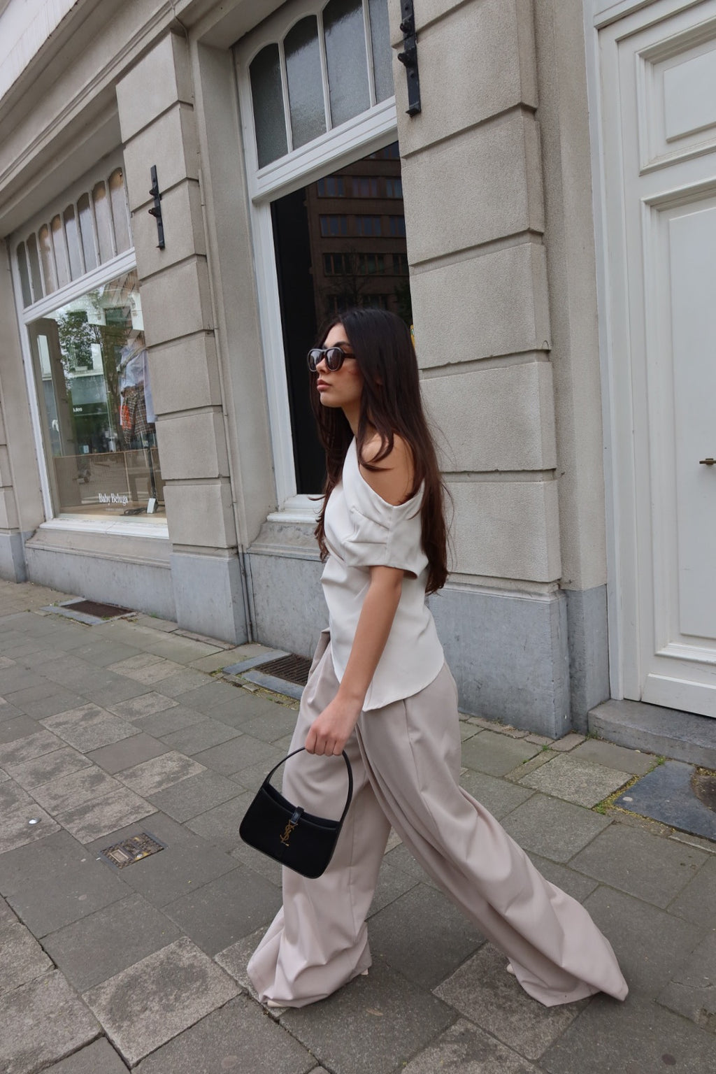 MINERVA ASYMMETRIC DRAPED TOP - CREAM