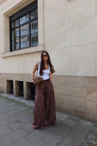 SIENNA WIDE LEG TROUSERS WITH STRETCH - POLKA DOTS (BROWN/WHITE)