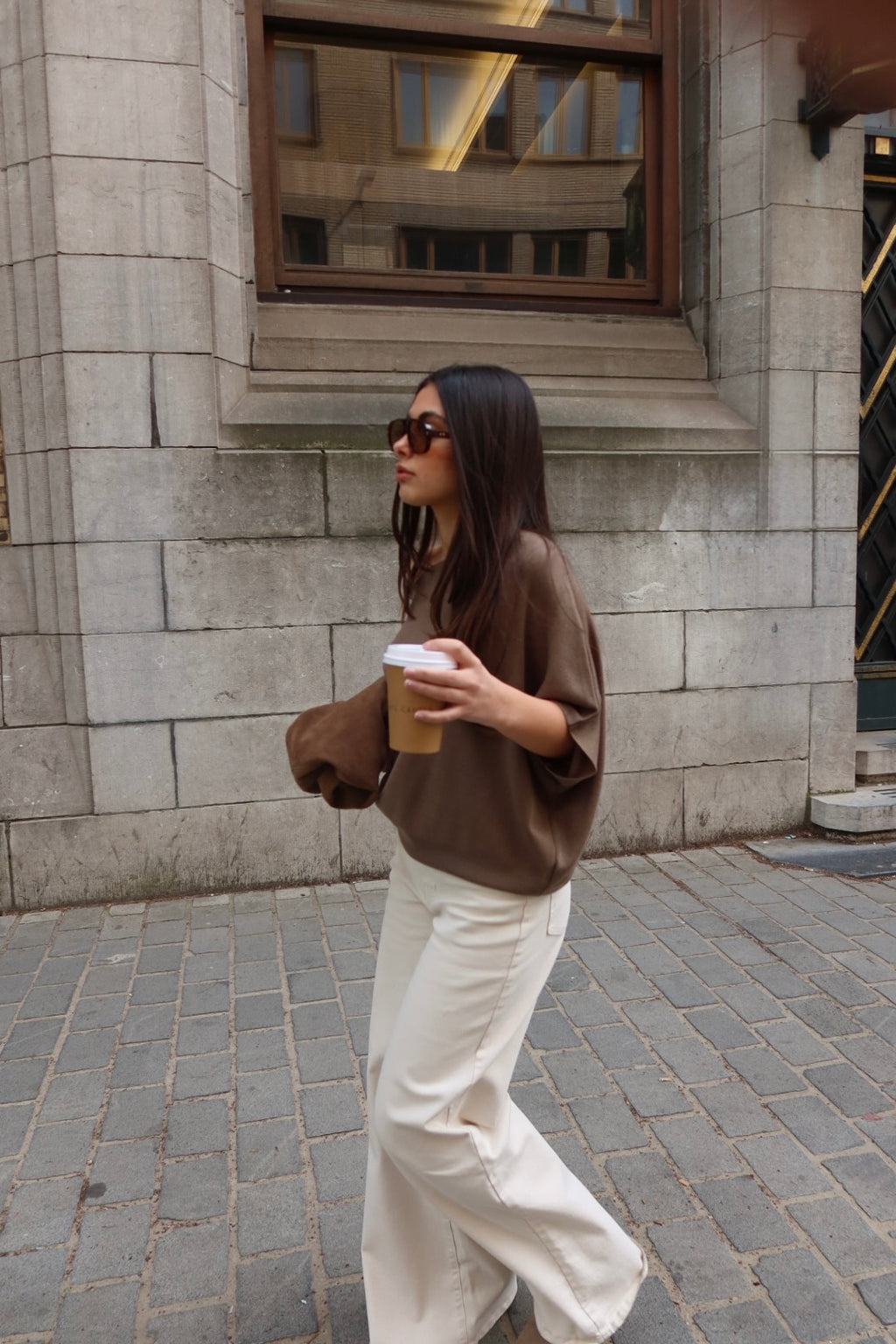 ISALINE ASYMMETRIC OFF-SHOULDER KNIT TOP - TAUPE