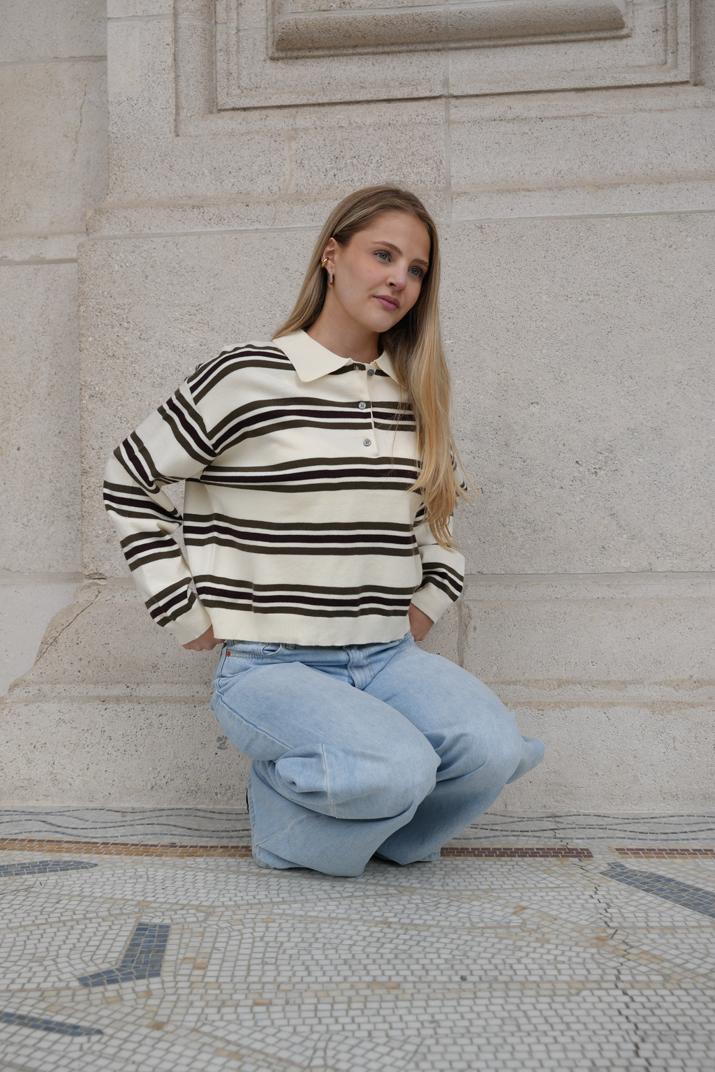 MARLOW STRIPED POLO KNIT KHAKI
