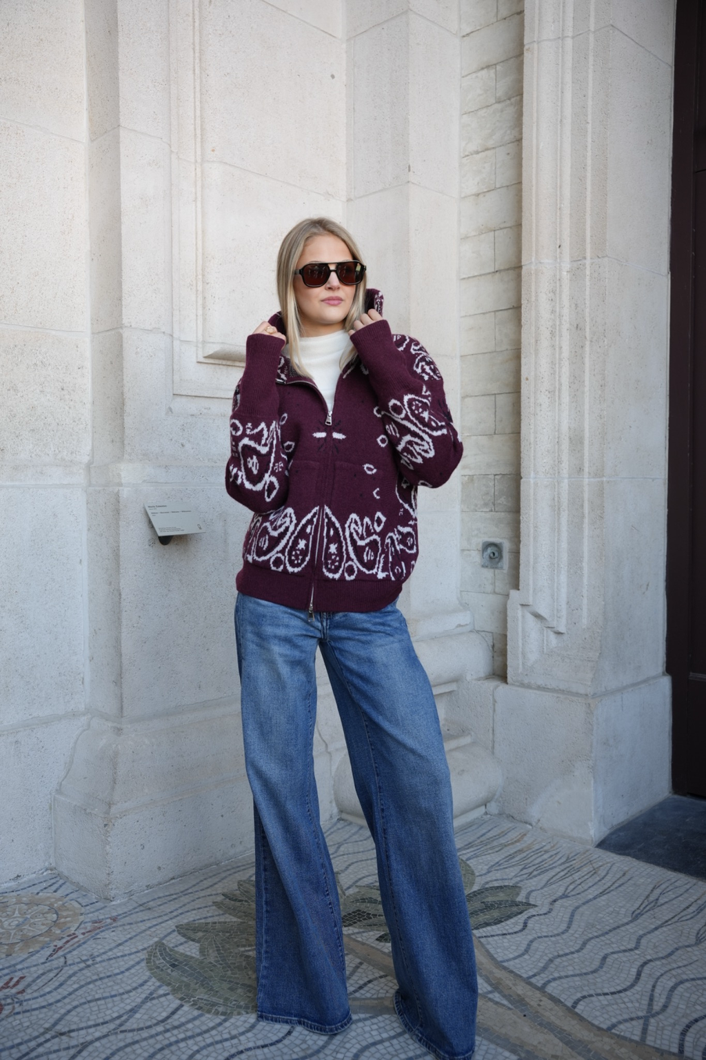 DARCY PAISLEY ZIP CARDIGAN BURGUNDY