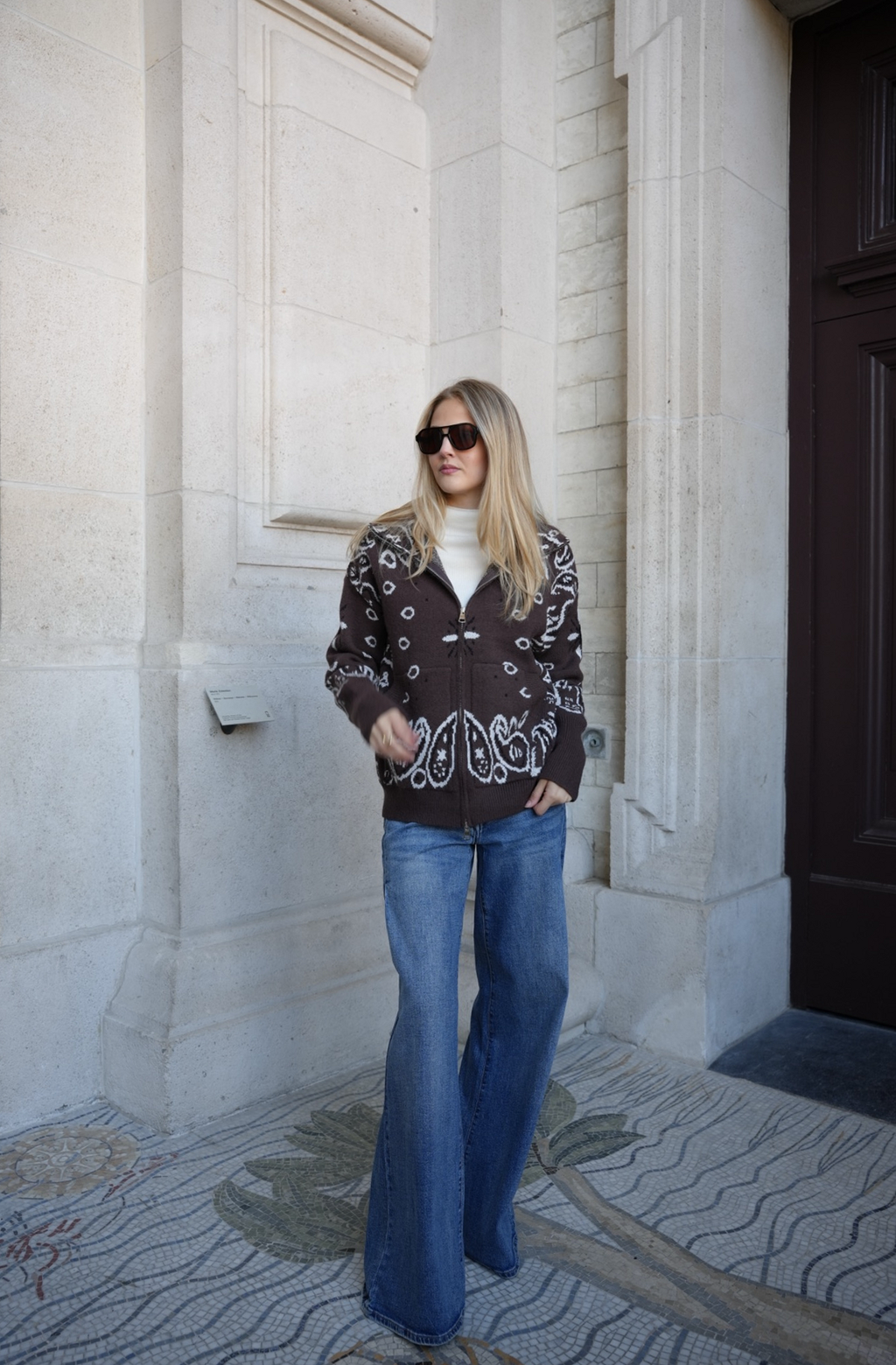 DARCY PAISLEY ZIP CARDIGAN BROWN