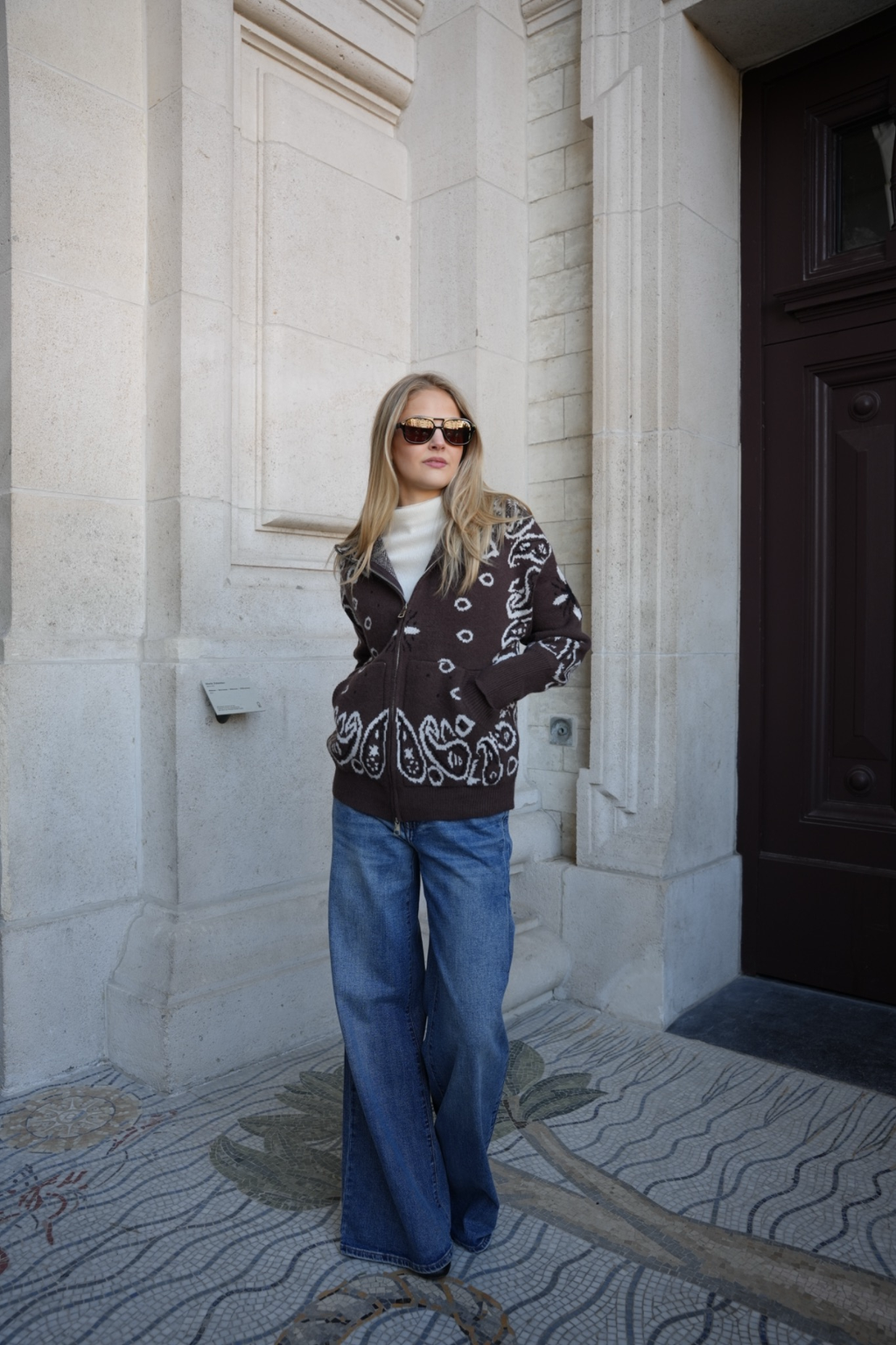 DARCY PAISLEY ZIP CARDIGAN BROWN