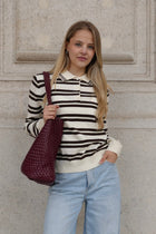 ODETTE STRIPED POLO KNIT BROWN