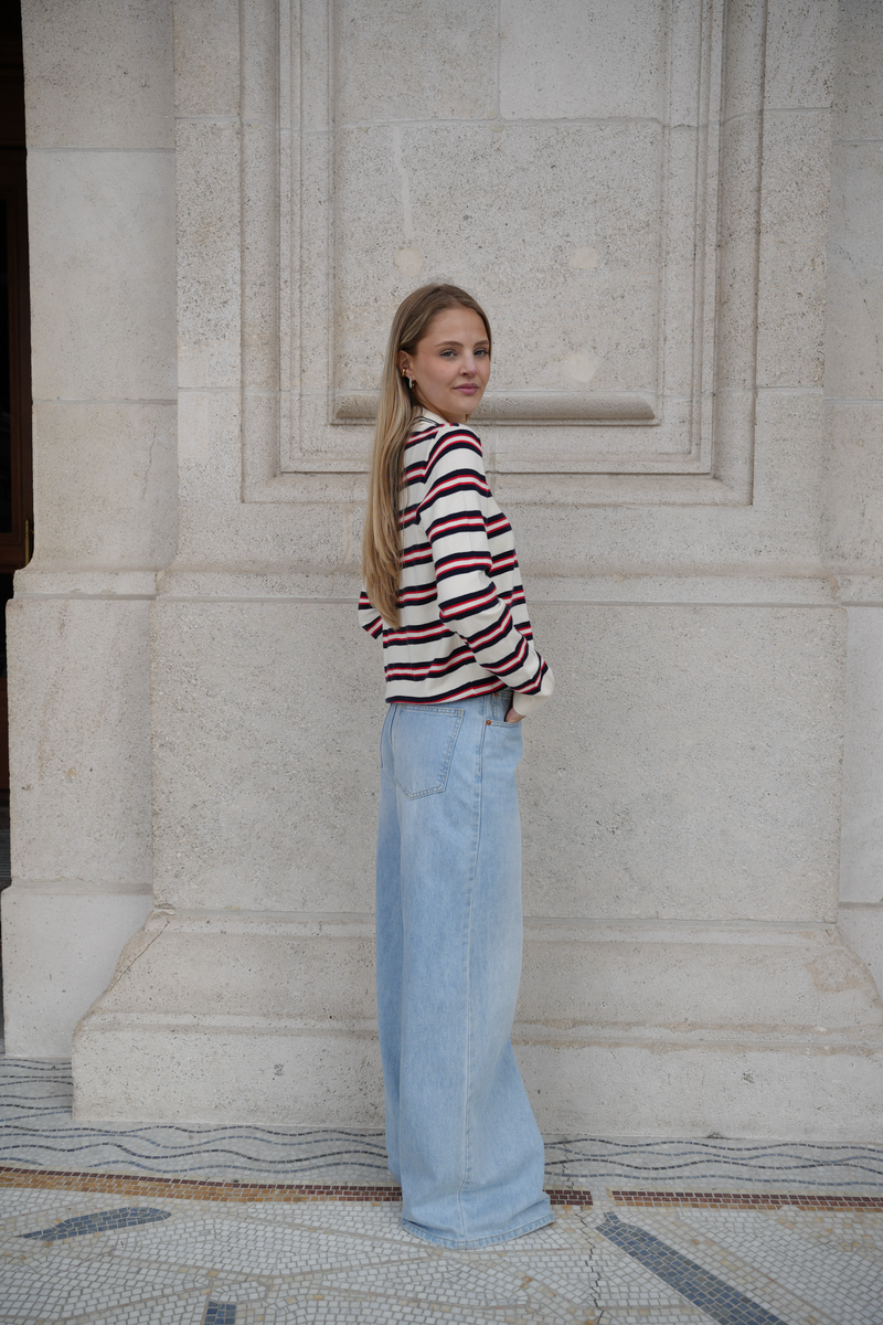 ODETTE STRIPED POLO KNIT NAVY