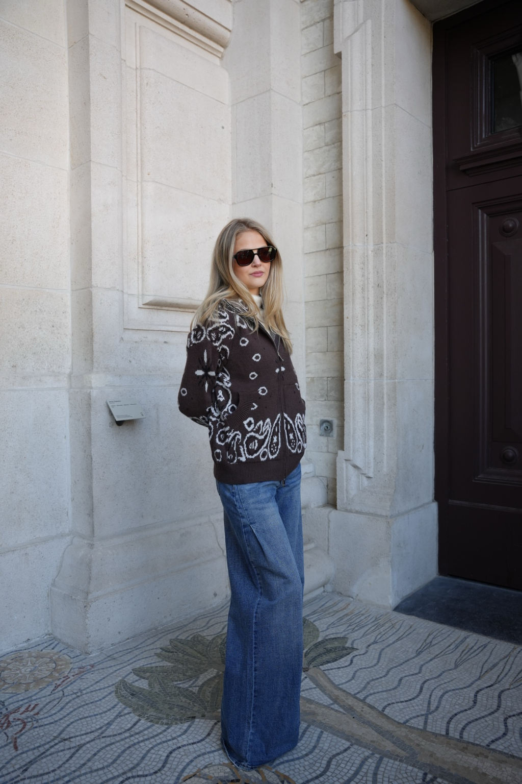 DARCY PAISLEY ZIP CARDIGAN BROWN