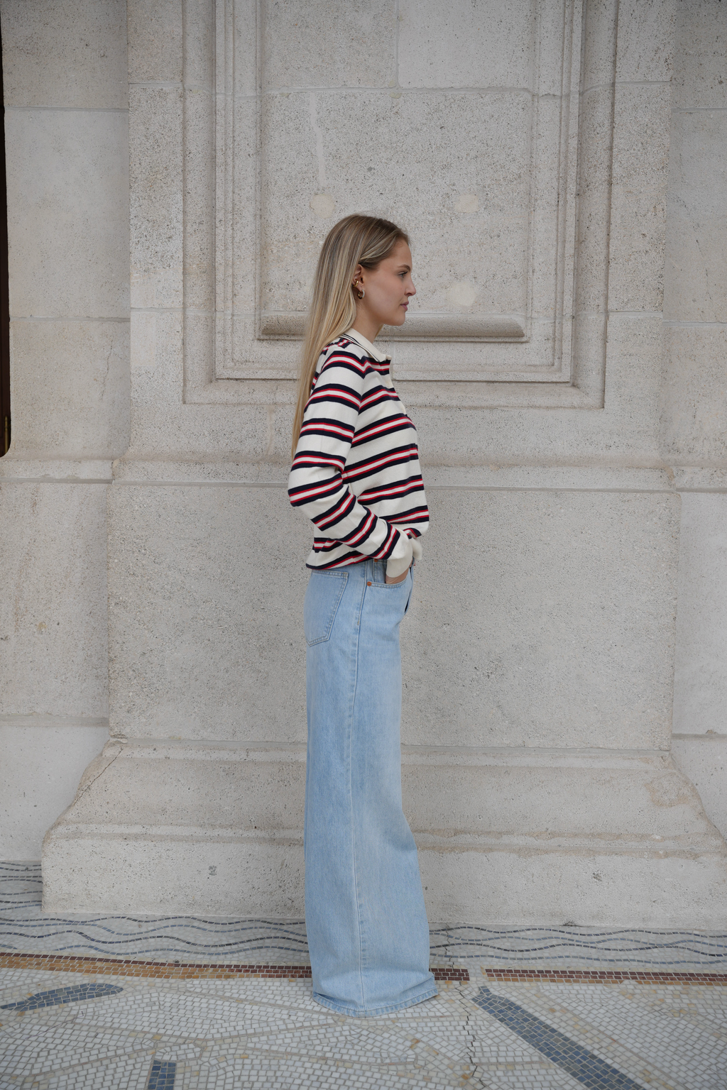 ODETTE STRIPED POLO KNIT NAVY