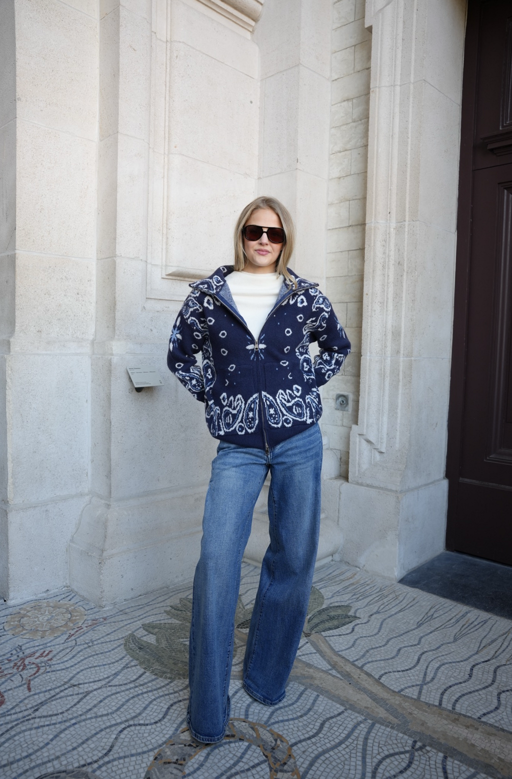 DARCY PAISLEY ZIP CARDIGAN NAVY