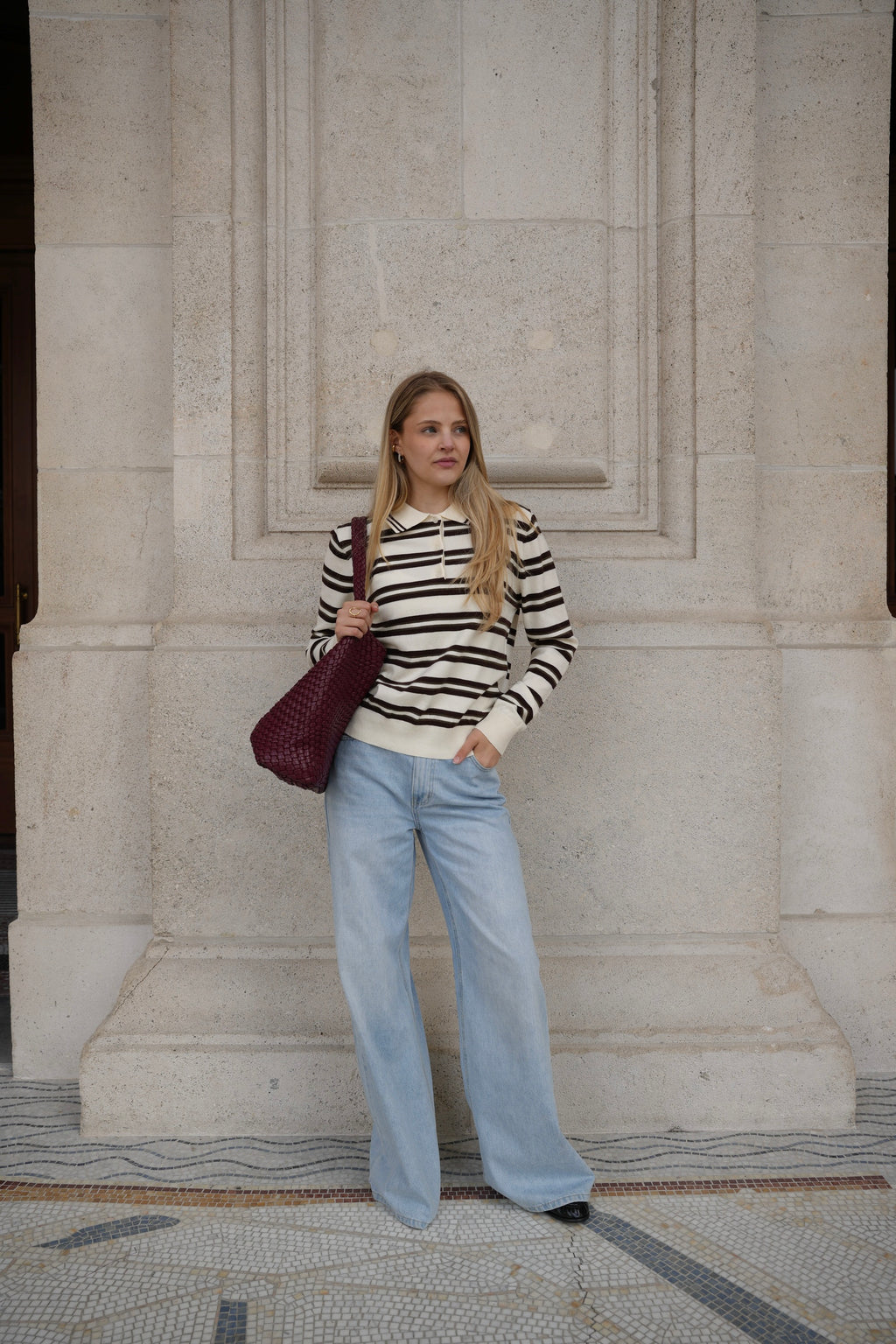 ODETTE STRIPED POLO KNIT BROWN