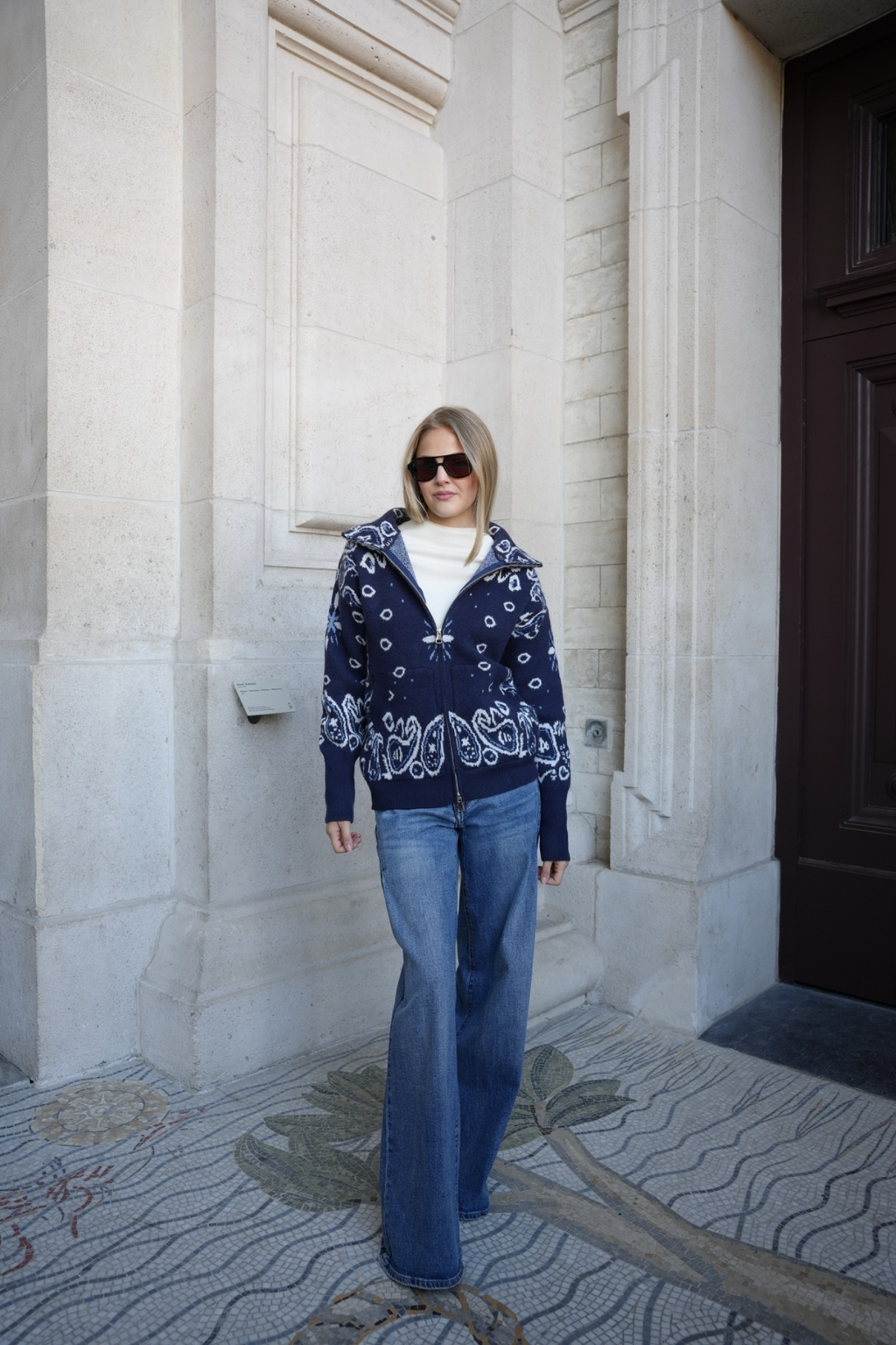 DARCY PAISLEY ZIP CARDIGAN NAVY