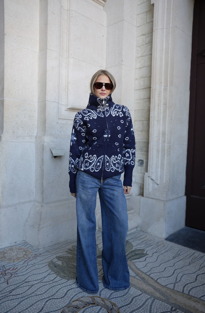 DARCY PAISLEY ZIP CARDIGAN NAVY