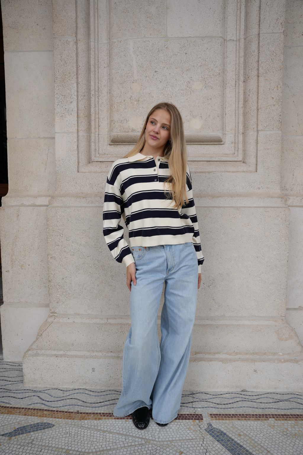 ORVELIA STRIPE POLO KNIT NAVY/CREAM