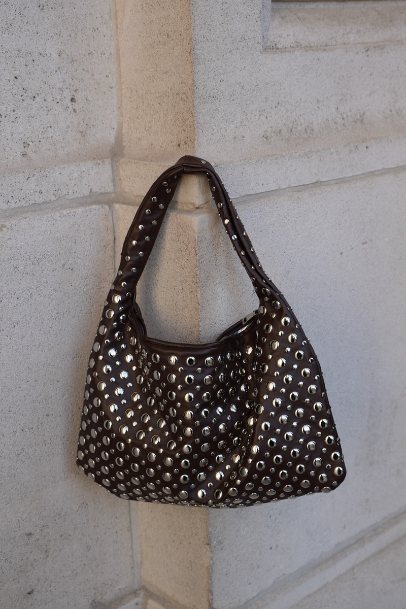 LUNARA STUD TOTE BAG DARK BROWN