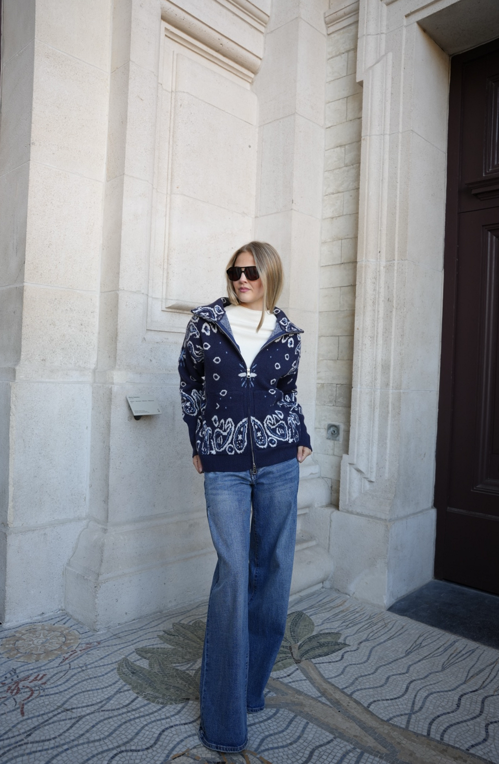 DARCY PAISLEY ZIP CARDIGAN NAVY
