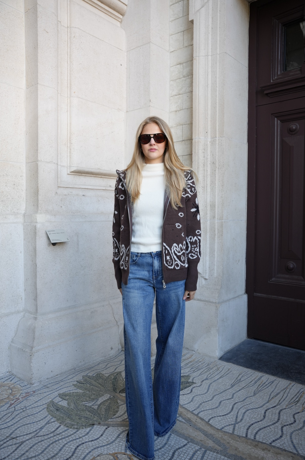 DARCY PAISLEY ZIP CARDIGAN BROWN