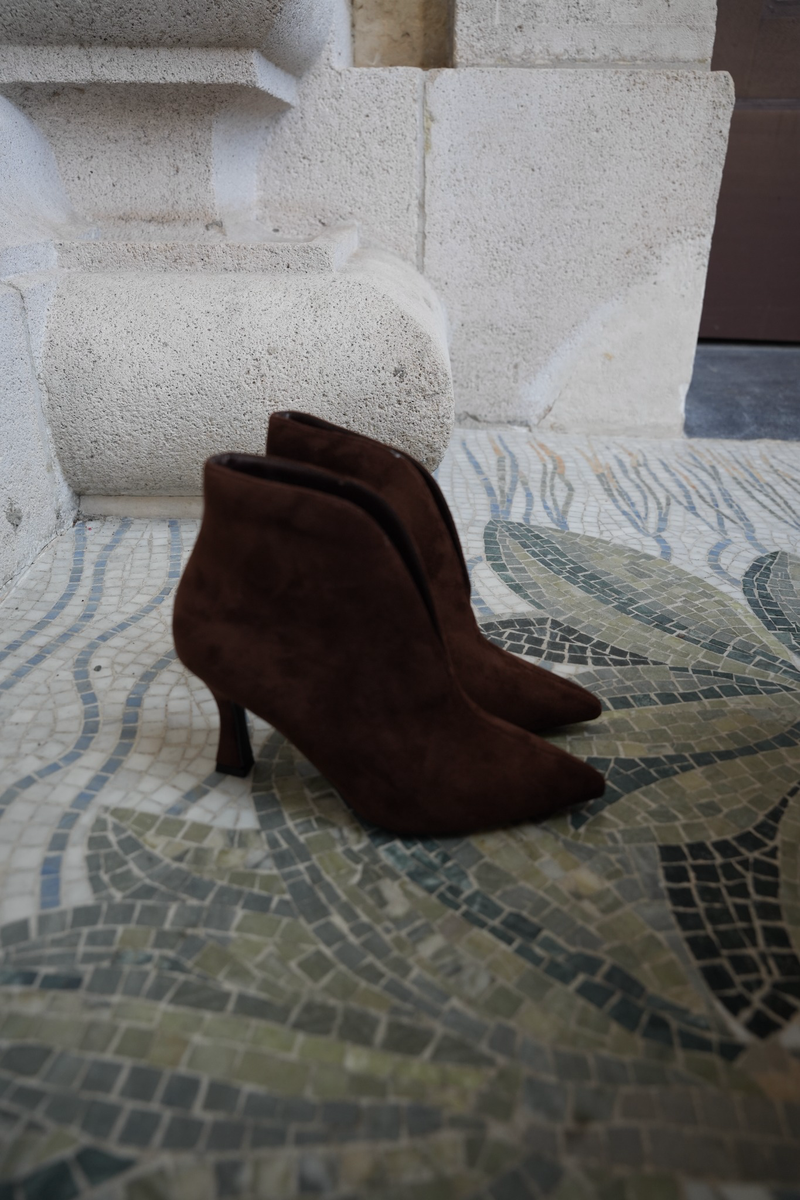 SERAPHINE SUEDE LOOK ANKLE BOOTS DARK BROWN
