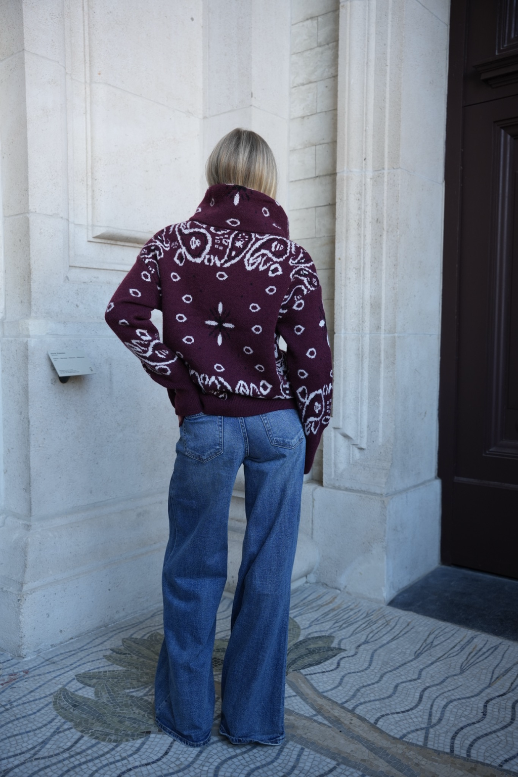 DARCY PAISLEY ZIP CARDIGAN BURGUNDY