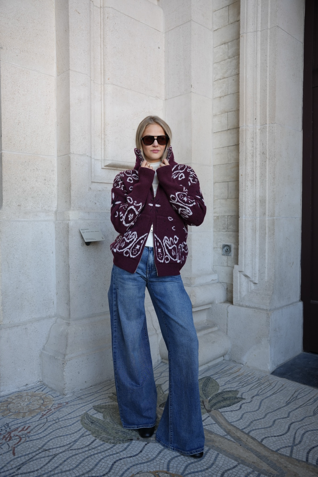DARCY PAISLEY ZIP CARDIGAN BURGUNDY
