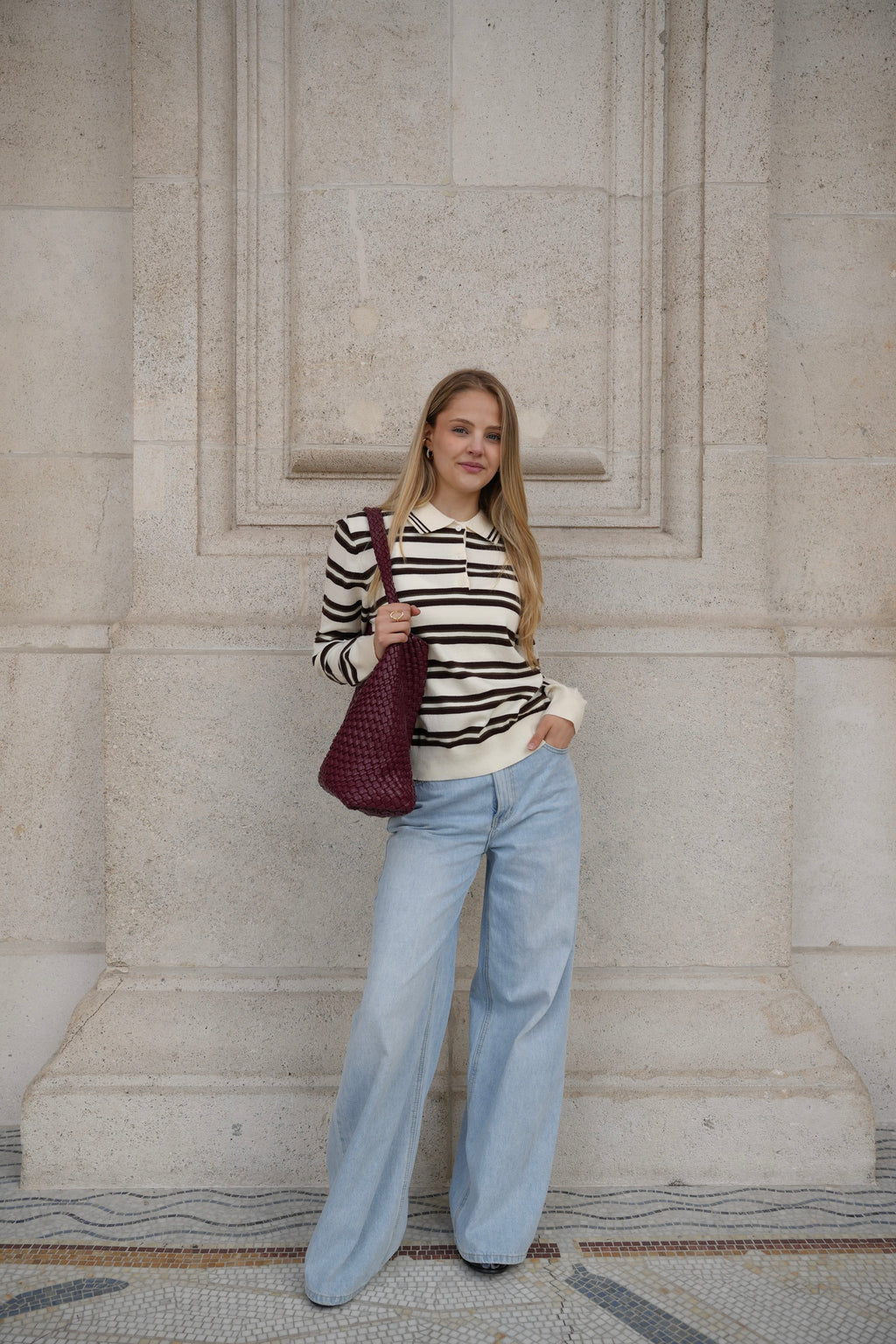 ODETTE STRIPED POLO KNIT BROWN