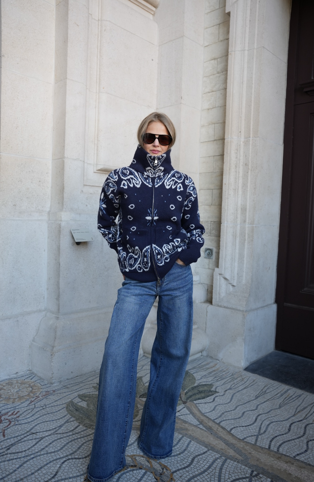 DARCY PAISLEY ZIP CARDIGAN NAVY