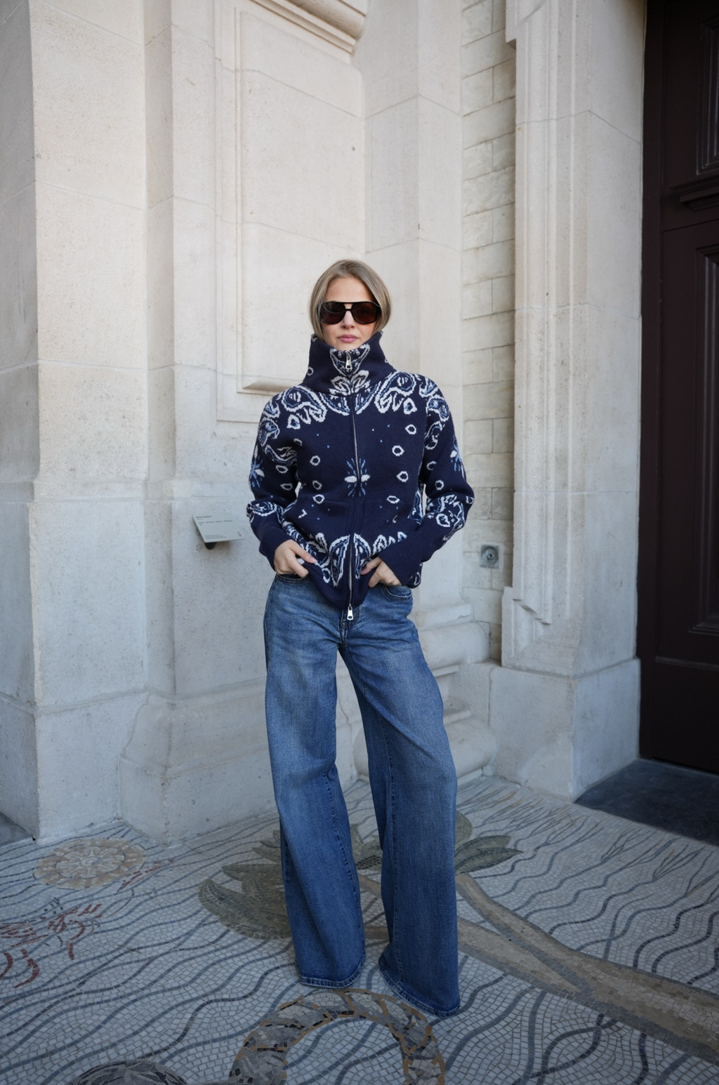 DARCY PAISLEY ZIP CARDIGAN NAVY