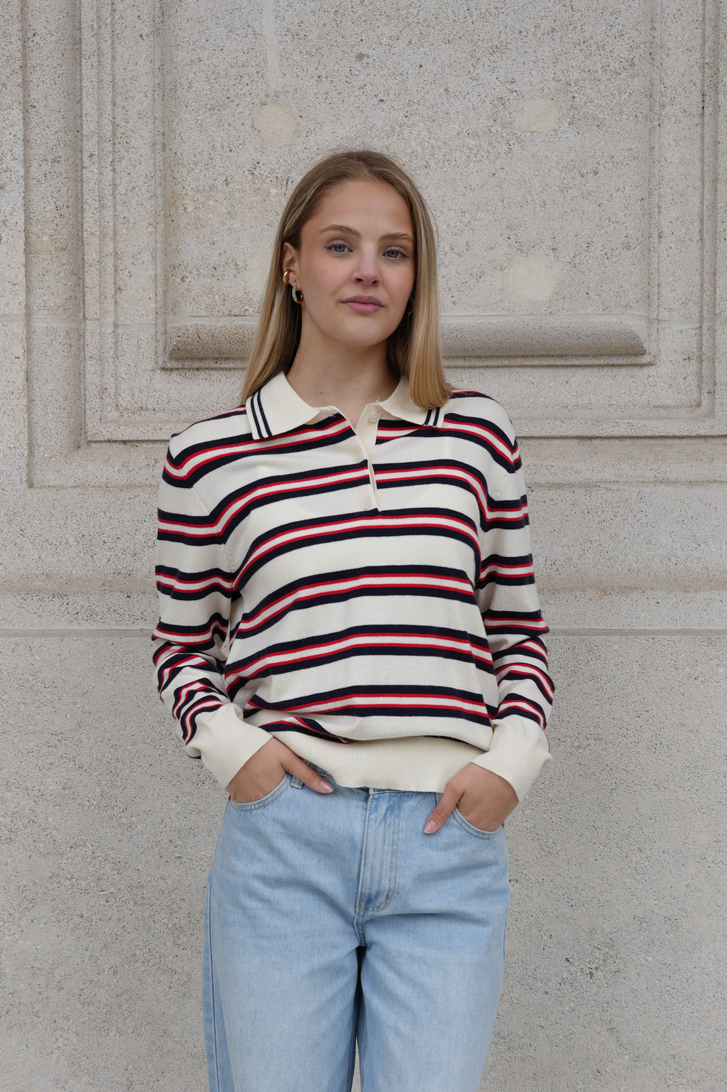ODETTE STRIPED POLO KNIT NAVY