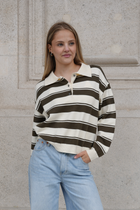 ORVELIA STRIPE POLO KNIT KHAKI/CREAM